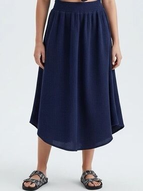 Bobi Navy Blue 100% Cotton Midi Skirt
